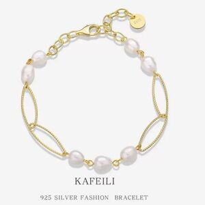 Silver plated with 14K gold White Pearl Bracelet